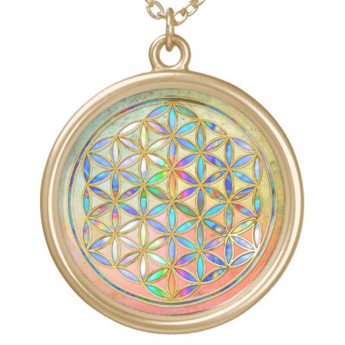 Flower of Life  Blume des Lebens _ gold colorful Gold Plated Necklace