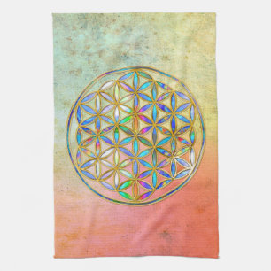 Flower of Life / Blume des Lebens - gold colorful Kitchen Towel