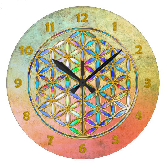 Flower Of Life Blume Des Lebens Gold Colorful Large Clock