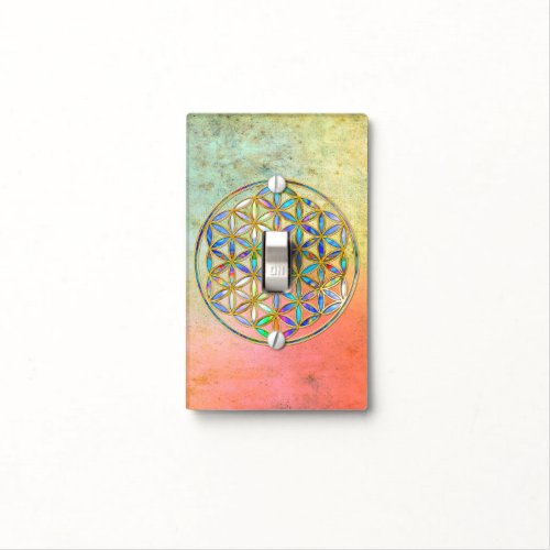 Flower of Life  Blume des Lebens _ gold colorful Light Switch Cover