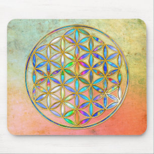 Flower of Life / Blume des Lebens - gold colorful Mouse Pad