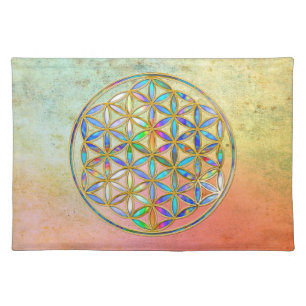 Flower of Life / Blume des Lebens - gold colorful Placemat