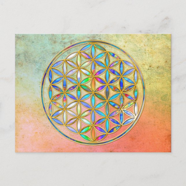 Flower of Life / Blume des Lebens - gold colorful Postcard (Front)