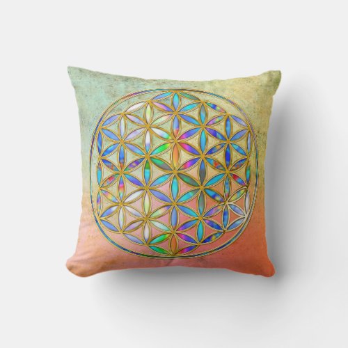 Flower of Life  Blume des Lebens _ gold colorful Throw Pillow