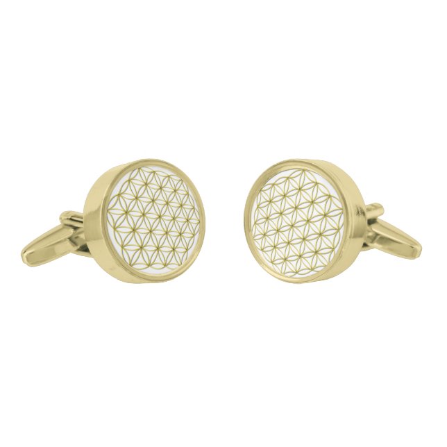 Flower of Life (Blume des Lebens) Gold Cufflinks (Angled)