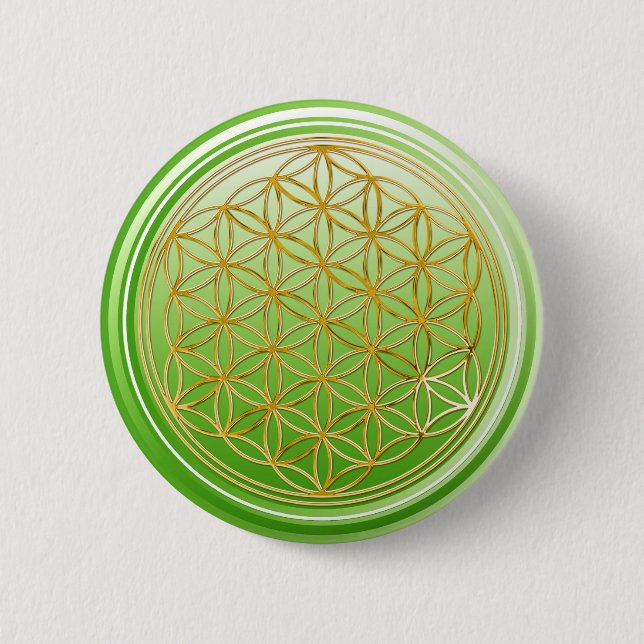 Flower Of Life / Blume des Lebens - GOLD green Pinback Button (Front)