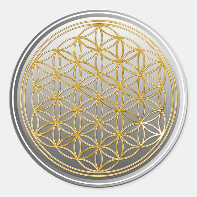 Flower Of Life / Blume des Lebens - GOLD grey Classic Round Sticker (Front)