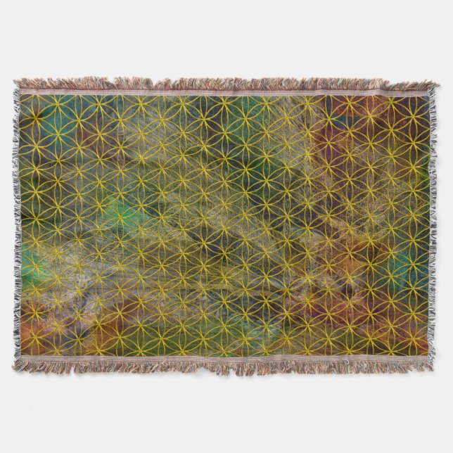 Flower of Life / Blume des Lebens - gold pattern Throw Blanket (Front)