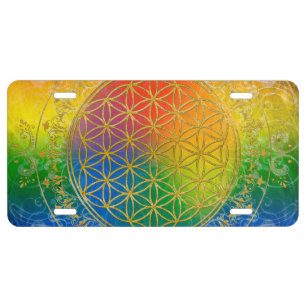Flower Of Life / Blume des Lebens - GOLD rainbow License Plate