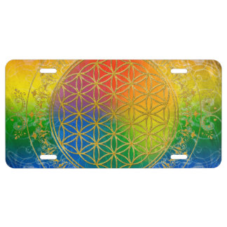 Flower Of Life / Blume des Lebens - GOLD rainbow License Plate