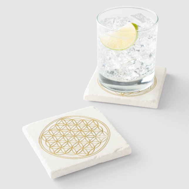 Flower Of Life / Blume des Lebens - gold Stone Coaster (Side)