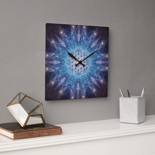 Flower of Life  Blume des Lebens Holy Universe  Square Wall Clock