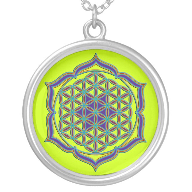 Flower Of Life / Blume des Lebens - Lotus Contour Silver Plated Necklace (Front)
