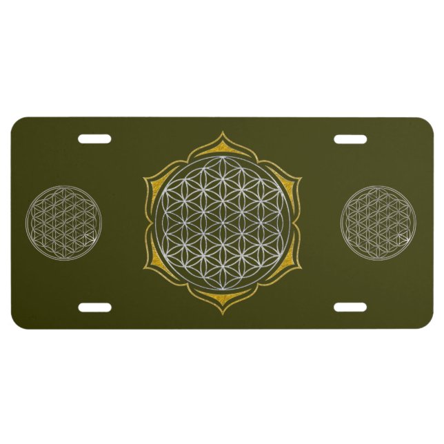 Flower Of Life / Blume des Lebens - Lotus gold License Plate (Front)