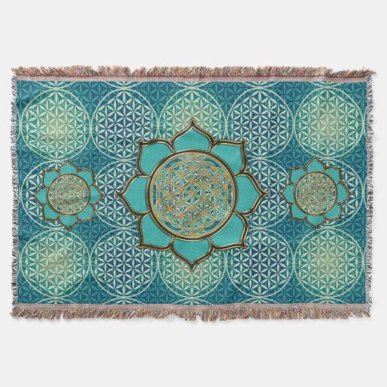 Flower of Life / Blume des Lebens - Lotus türkis Throw Blanket
