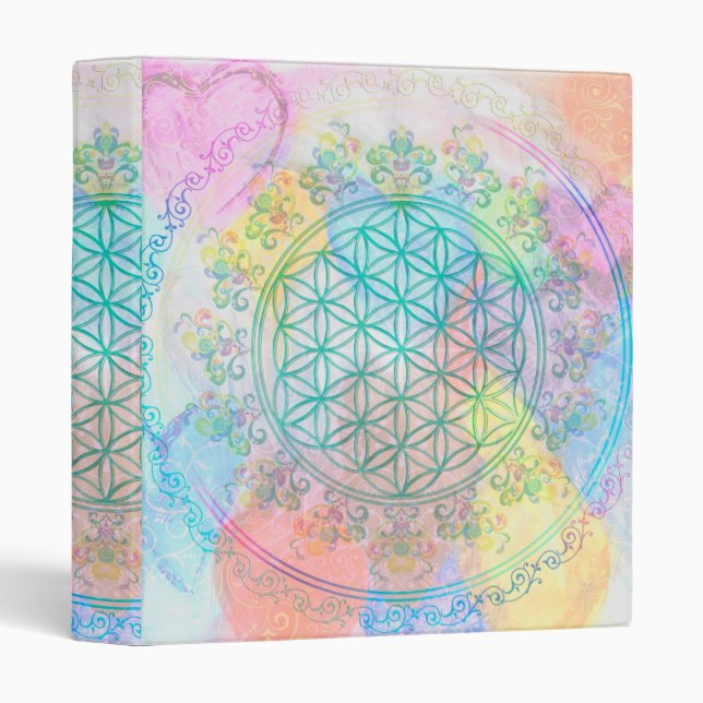 Flower of Life / Blume des Lebens - Love Hearts 3 Ring Binder (Front/Spine)