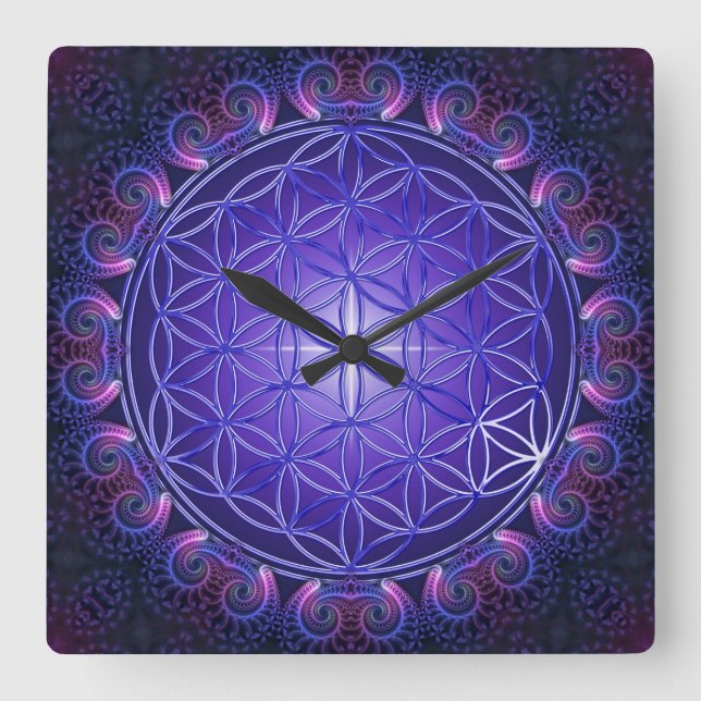 FLOWER OF LIFE / Blume des Lebens Mandala I Square Wall Clock (Front)