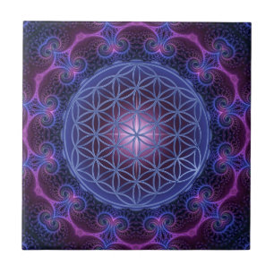 FLOWER OF LIFE/Blume des Lebens Mandala II Square Ceramic Tile