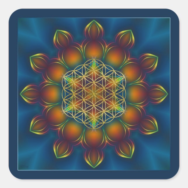 FLOWER OF LIFE/Blume des Lebens Mandala III Square Sticker (Front)