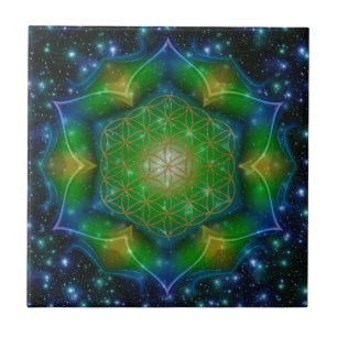 FLOWER OF LIFE/Blume des Lebens Mandala V Square Ceramic Tile