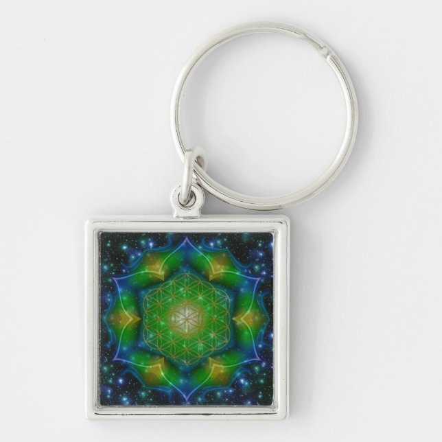 FLOWER OF LIFE/Blume des Lebens Mandala V Square Keychain (Front)