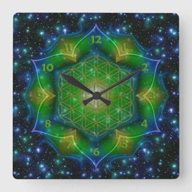 FLOWER OF LIFE/Blume des Lebens Mandala V Square Wall Clock (Front)