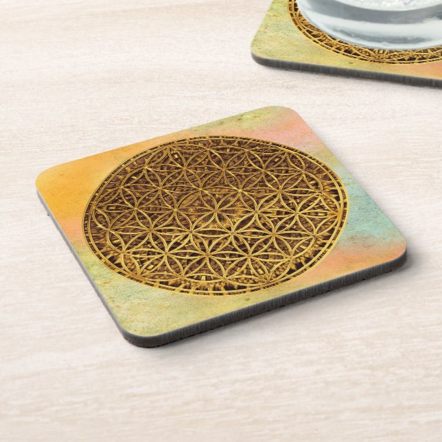 Flower Of Life / Blume des Lebens - medal gold Beverage Coaster (Left Side)