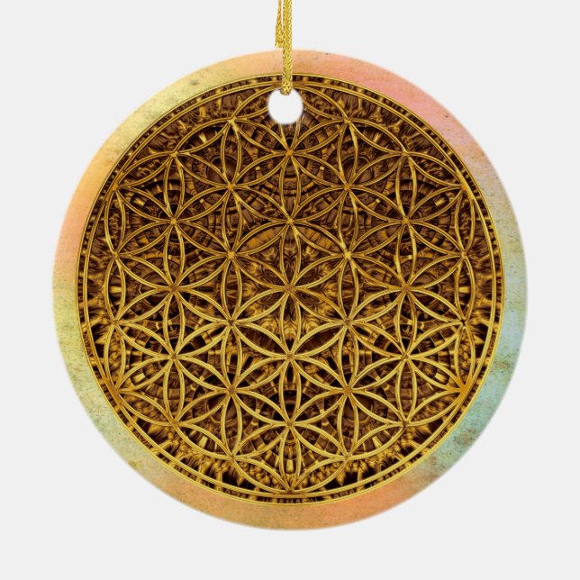 Flower Of Life / Blume des Lebens - medal gold Ceramic Ornament (Back)