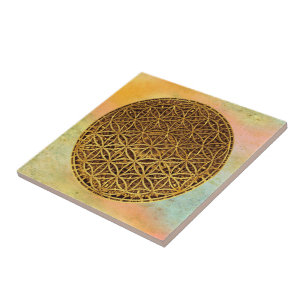 Flower Of Life / Blume des Lebens - medal gold Ceramic Tile