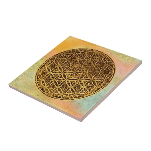 Flower Of Life / Blume des Lebens - medal gold Ceramic Tile (Side)