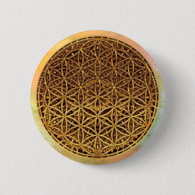 Flower Of Life / Blume des Lebens - medal gold Pinback Button (Front)