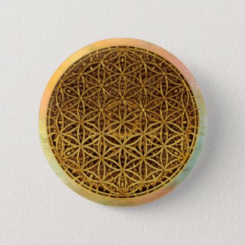 Flower Of Life / Blume Des Lebens - Medal Gold Pinback Button by SpiritEnergyToGo at Zazzle