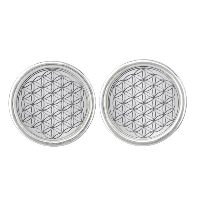 Flower of Life Blume des Lebens Metallic Silver Cufflinks (Front)