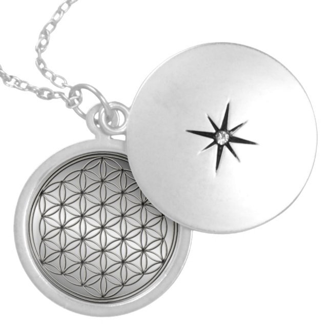 Flower of Life Blume des Lebens Metallic Silver Plated Necklace (Front)