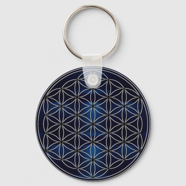 Flower of Life Blume des Lebens Navy Blue Keychain (Front)