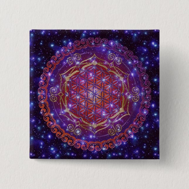 FLOWER OF LIFE/Blume des Lebens Ornament I Square Pinback Button (Front)