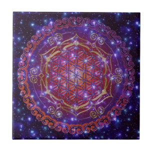 FLOWER OF LIFE/Blume des Lebens Ornament I Square Tile