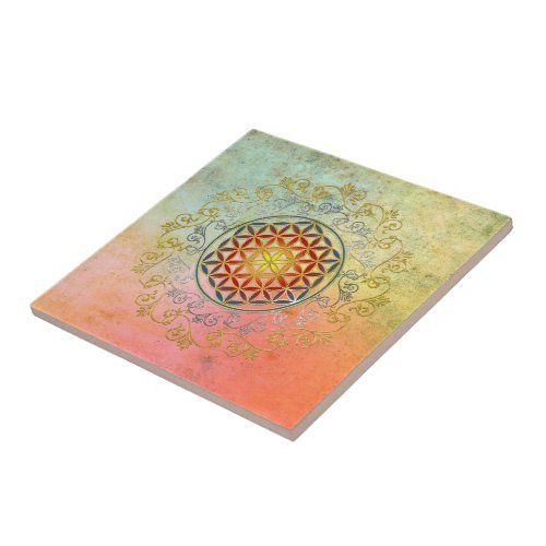 Flower of Life  Blume des Lebens _ Ornament IV BG Ceramic Tile