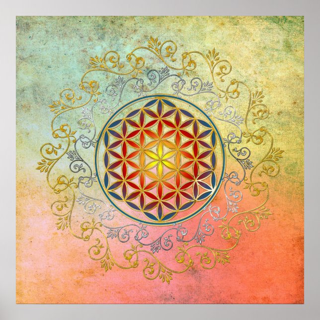 Flower of Life / Blume des Lebens - Ornament IV BG Poster (Front)
