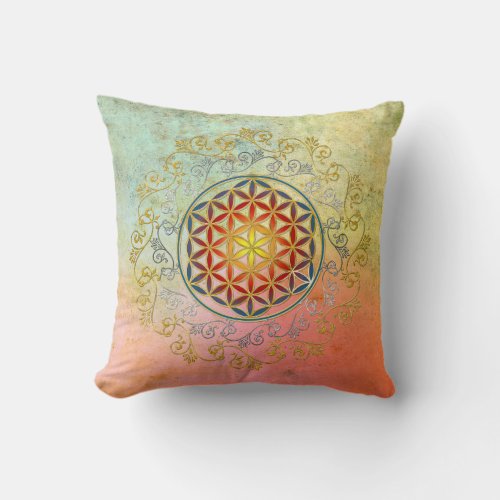 Flower of Life  Blume des Lebens _ Ornament IV BG Throw Pillow