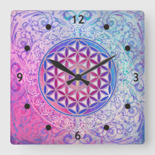 Flower Of Life / Blume des Lebens - Ornament V Square Wall Clock