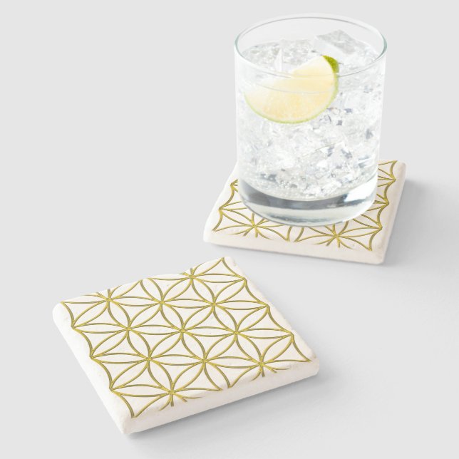 Flower of Life / Blume des Lebens - pattern gold Stone Coaster (Side)