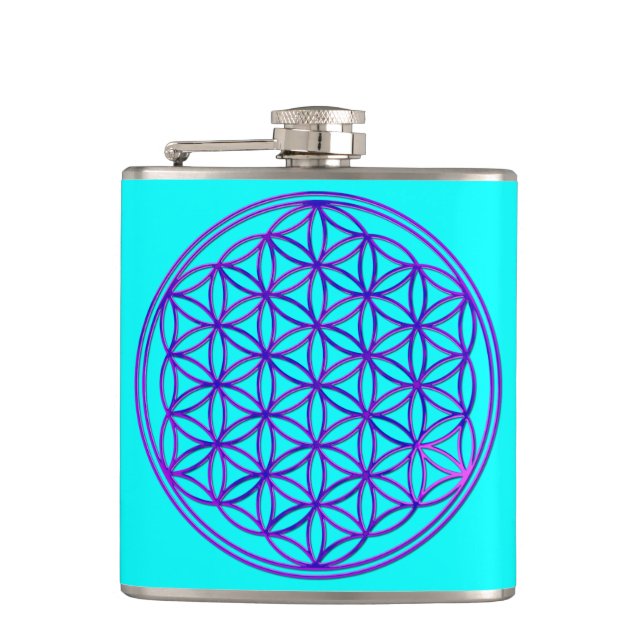 Flower of Life / Blume des Lebens - pink blue Hip Flask (Front)