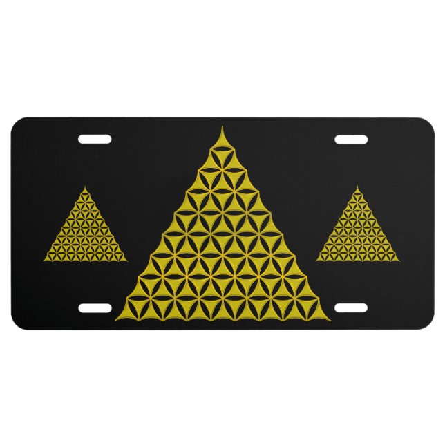 Flower Of Life / Blume des Lebens - pyramid gold License Plate (Front)