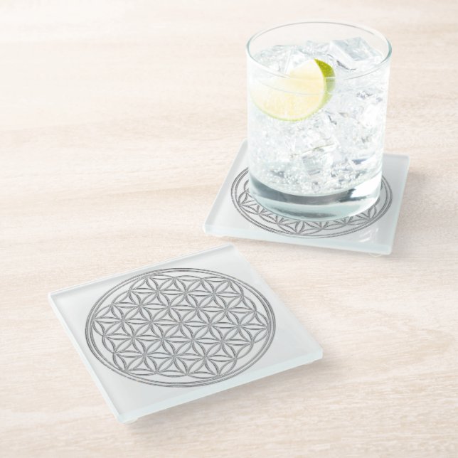 Flower Of Life / Blume des Lebens - shiny crystal Glass Coaster (Angled)