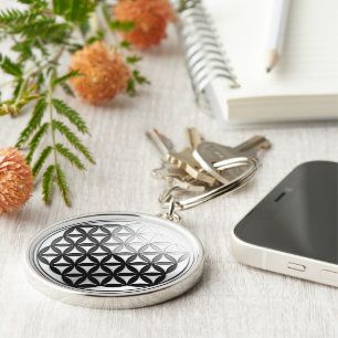 Flower of Life / Blume des Lebens Silver Black Keychain