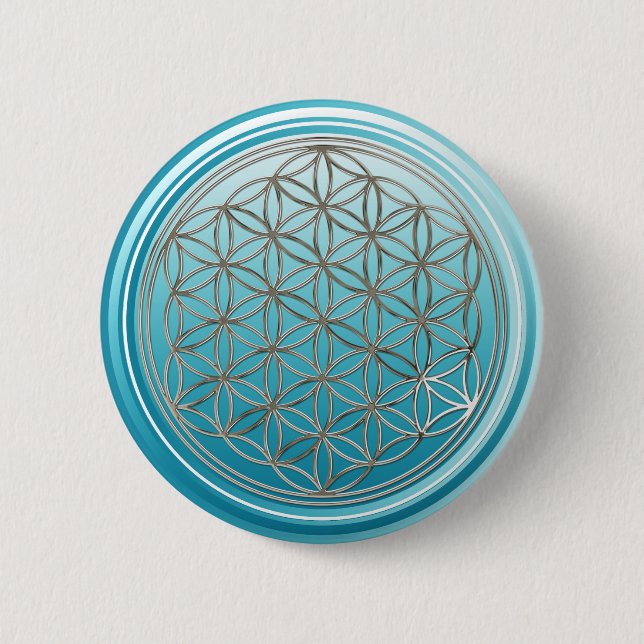 Flower Of Life / Blume des Lebens - SILVER cyan Button (Front)