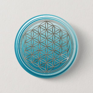 Flower Of Life / Blume des Lebens - SILVER cyan Button