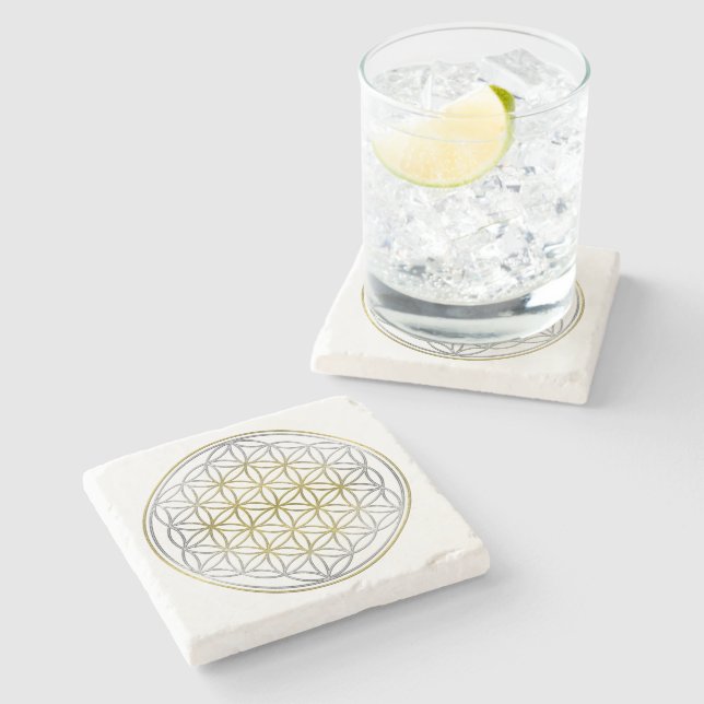 Flower Of Life / Blume des Lebens - silver gold Stone Coaster (Side)