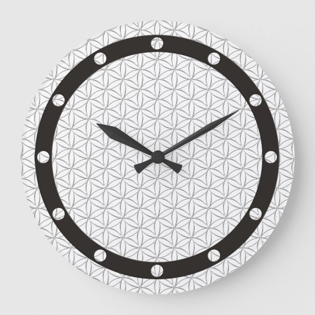 Flower of Life / Blume des Lebens - silver pattern Large Clock (Front)